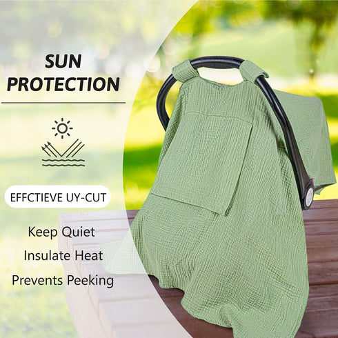 Car Seat Cover Baby, 100% Muslin Baby Car Seat Cover, 3 in 1 Carseat Sover, Carseat Cover for Baby Easy to Get in & Out...