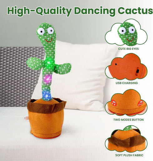 Dancing Cactus, Interactive Toy, Talking Cactus Repeat What You Say, LED Lights, Cactus Toy 60 Unique Popular Songs for Kids, Dance, Record, and S...