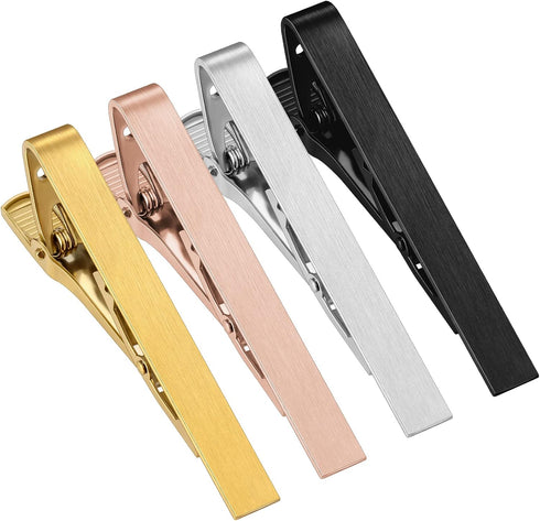 2.2 Inch Tie Clips for Men 4 PCS Tie Bars Set - Gold Silver Black Metal Tie Bar Pins for Wedding Business Christmas Meeting and Daily Life....