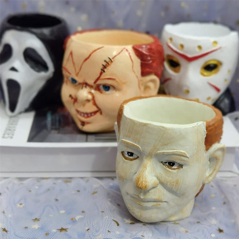 Horror Movie Planters Scary Head Plant Pots Small Face Flower Succulent Pots Vase with Drainage Hole for Indoor Outdoor Home Halloween Décor, Resi...