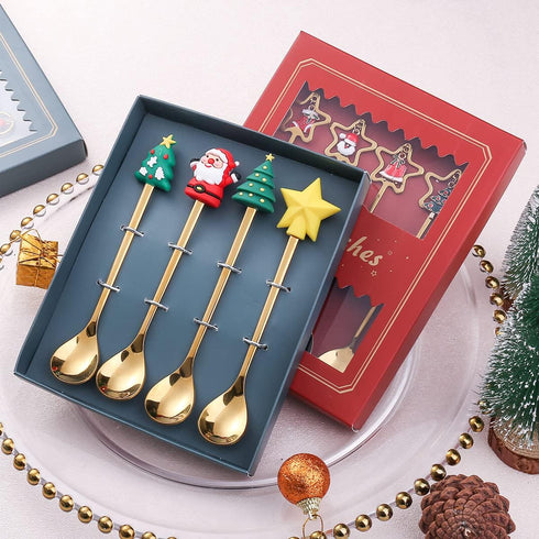 Christmas Spoon Stainless Steel Christmas Tree Tea Spoon for Home, Xmas Coffee Spoon Dinner Forks Dessert Spoon Stirring Spoon Ice Cream Spoon Cre...