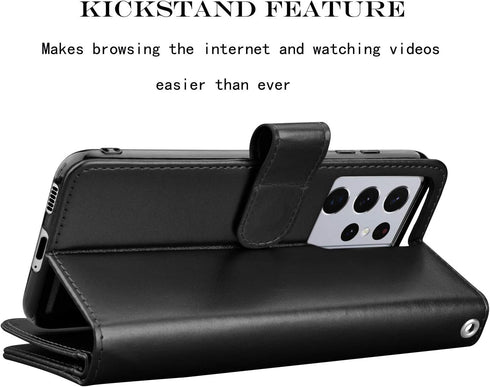 Njjex Wallet Case for Galaxy S21 5G - 9 Card Slots, PU Leather, Detachable Kickstand, Magnetic Cover & Lanyard - Black...