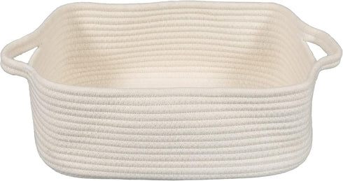 Woven Cotton Rope Storage Basket with Handles for Organizing Shelves Closet Small Cat Dog Pet Toy Basket Box Bin Decorative Rectangle Baby Nursery...