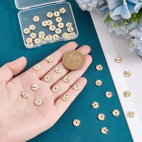 PH PandaHall 50PCS 14k Gold Plated Spacer Beads, 8mm Flat Round Metal Beads Brass Wavy Disc Beads Jewelry Loose Beads for DIY Bracelet Necklace Ea...