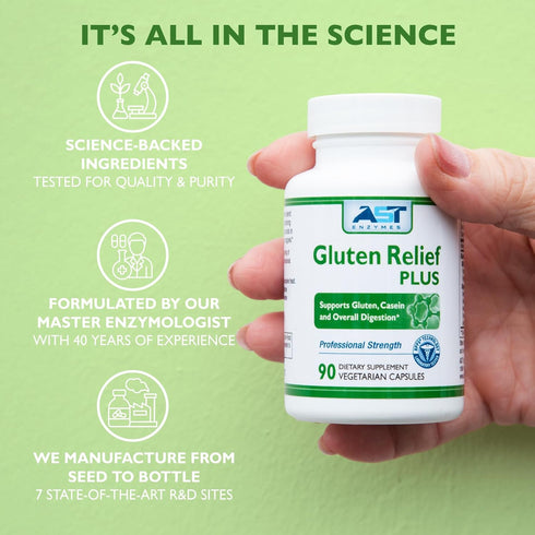 Gluten Relief Plus – 90 Vegetarian Capsules - Gluten Digestion Support – Premium Natural Digestive Enzyme Formula - Contains DPP-IV Enzyme Complex...