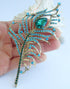 Sindary 4.92" Rhinestone Crystal Peacock Feather Brooch Pin Pendant BZ5860...