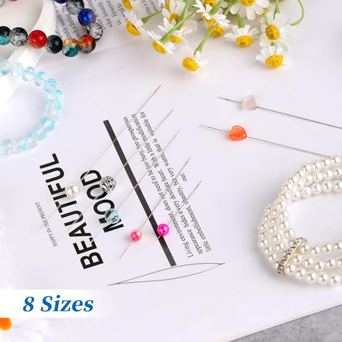 8 Pcs Beading Needles 8 Sizes Bead Needles Big Eye Beading Needles Set with Needle Bottle Collapsible Stainless Steel Beading Needles for Jewelry ...