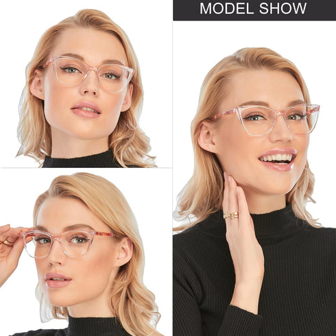 AQWANO Computer Oversized Reading Glasses Women Blue Light Blocking, Vintage Designer Cat Eye Readers Anti Eye Strain Glare UV Ray Eyeglasses, Pin...