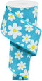 Daisy Flower Canvas Wired Edge Ribbon, 10 Yards (Turquoise, 2.5")...