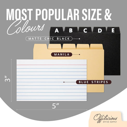 Index Card Holder 3x5 Set – Heavy-Duty Index Card Recipe Box with Dividers – 100 Ruled Index Cards 3x5, 25 Manila Dividers, 25 Plastic Dividers, 7...