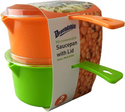 Set of 2 Microwave Saucepan With Lid Store Heat and Eat 800ml each...