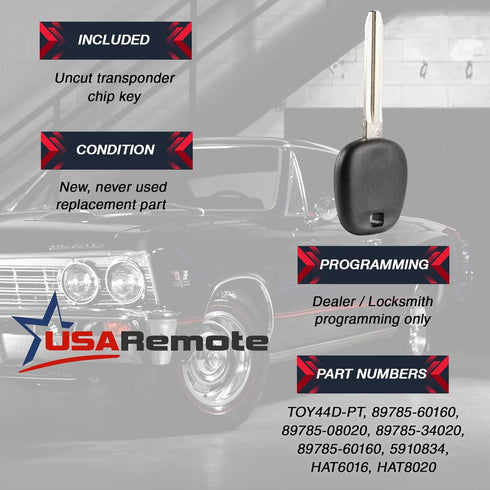 Uncut Transponder Ignition Key fits Toyota/Scion with 4D-67 TOY44D-PT Chip...