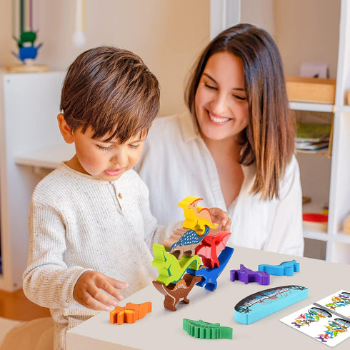 Dinosaur Toys for Kids 3-5: Wooden Stacking Montessori Toys for 3 4 5 6 7 8 Year Old Boys Girls Balance Competition Game for Family Birthday Gifts...