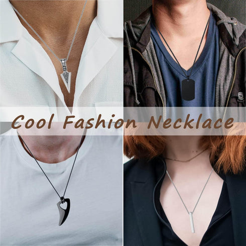 MAIBAOTA 8 Pcs Necklace for Men, Mens Necklaces Jewelry Set, Black and Silver Stainless Steel Necklace, Cross Pendant Necklace, 16-24 inches Chain...