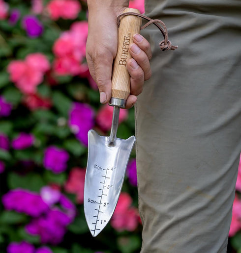 Burpee 13" Stainless Steel Transplanter | Durable Long Lasting Garden Tool | Leather Wrist Strap 5" Handle, 10 Year Warranty, Oak...