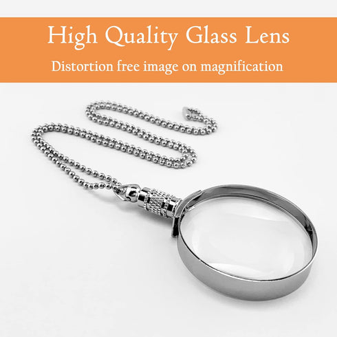 MAGDEPO 3X Magnifying Glass Pendant Necklace (Silver) Portable Magnifier 1.5" Round Lens Stylish Accessories for Women, Seniors, and Elderly Readi...