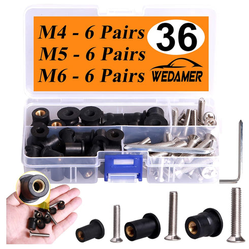 18 Pairs M4 M5 M6 Neoprene Well Nuts with Stainless Steel Screw M5 Rubber Well Nuts Kayak Brass Copper Bolts Well Nut Kit for Kayak Motorcycle Boa...