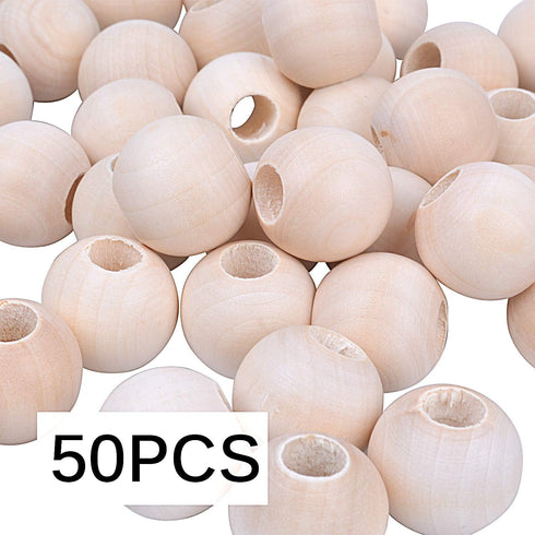 Jdesun 50 Pieces Wooden Beads, Natural Round Wood Loose Beads Wood Spacer 25mm x Diameter 3/8" Hole...