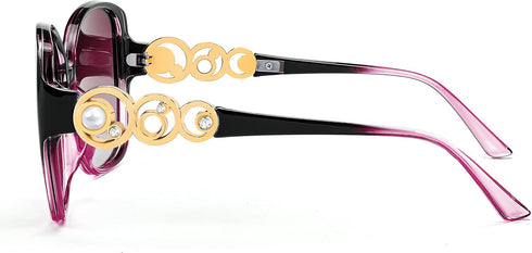 FEISEDY Women's Fashion Sunglasses, Oversized Square Frame with Pearl Sparkling, Polarized UV Protection B2821...