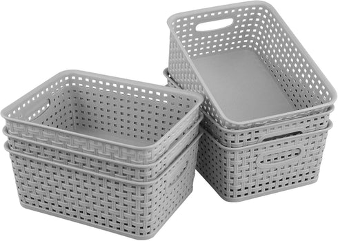 6-Pack Plastic Weave Storage Basket, Storage Basket Sets, Light Gray...