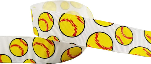 3/8"-1.5" Volleyball/Softball/Soccer Grosgrain Ribbon for Cheer Bows, Sewing (10yd 7/8" Softball White/Yellow)...