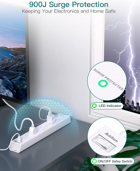 Power Strip Surge Protector with USB C - Flat Plug Extension Cord with 6 AC Outlets 4 USB (2 USB C), Wall Mount, 5ft, 900 J, Multi Plug Outlet Ext...