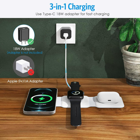 ????????????????? ??????????????? Criacr 3 in 1 Foldable Wireless Charger, Magnetic Fast Wireless Charging Pad, Compatible with iPhone 15/14/13/12...