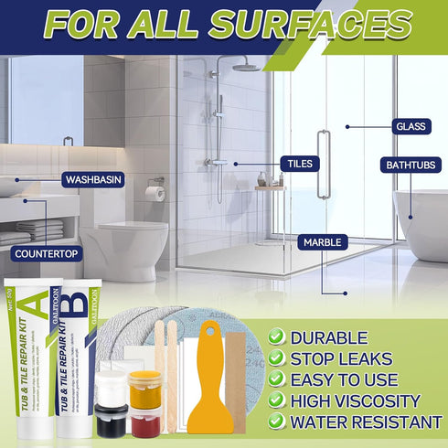 Porcelain Repair Kit, Fiberglass Tub Repair Kit, Shower Sink, Bathtub and Countertop Tile Repair Kit, Repair Chips Dents Cracks Scratches from Cer...