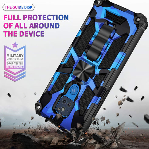 Military Grade Moto G Play Case 2021 - Drop Tested, Built-in Kickstand, Magnetic Car Mount Compatible, Camouflage Deep Blue...