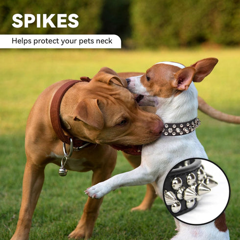 Spiked Dog Cat Collar Male Black Soft Leather Spike Puppy Collars Adjustable Mushroom Anti Bite Studded Dog Collars for Small Medium Large Dogs Ch...