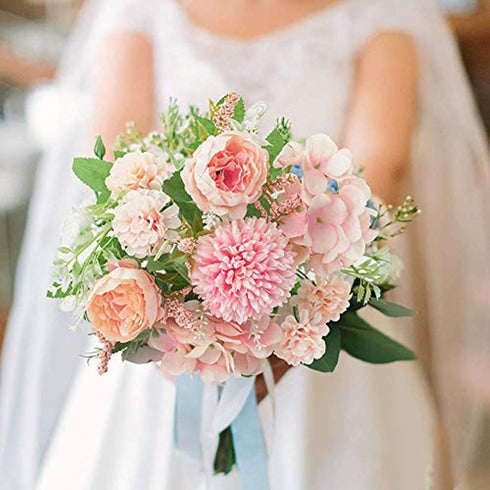6 Pack Artificial Flowers, Fake Faux Peony Silk Hydrangea Plastic Carnations Daisy Realistic Flower Arrangements for Wedding Decoration Table Cent...