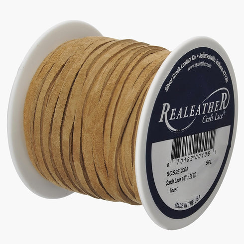 Silver Creek Leather Co Realeather SOS25-2004 Suede Leather Lace for Crafts and Jewelry Making, 0.125" x 25', Toast, 1-Spool...