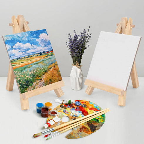 5 Inch Mini Canvas 2.8 Inch Mini Easel, 6 Pcs Small Painting Canvas with 6 Pcs Mini Easel, for Painting, Crafts, Photos etc...
