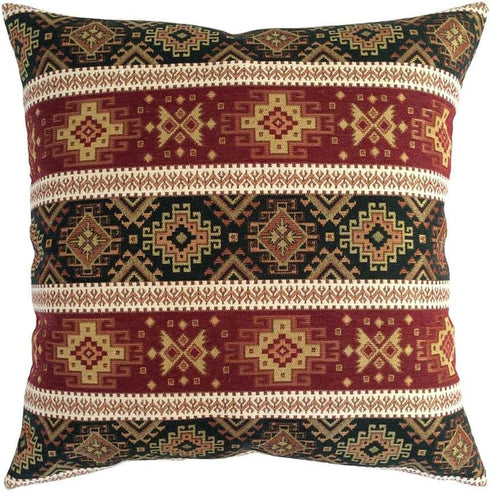 Large Throw Pillow Covers Burgundy Red and Green - 22 x 22 Inches Decorative Kilim Pillows, Boho Room Decor for Couch, Bohemian Square Case for Fa...