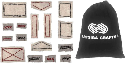Tim Holtz Idea-Ology Fabric Stitched Scraps Assorted Sizes, 1-Pack with 16 Pieces per Pack, Bundled with Artsiga Crafts Storage Bag...