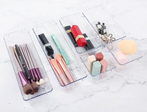 6 Pack Clear Plastic Drawer Organizer Set Desk Drawer Organizer Bins Storage Tray Clear Drawer Organizers Storage Bins Desk Drawer Organizer Tray...