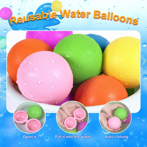 98K Reusable Water Balloons 6Pcs with Mesh Bag, Self Sealing Silicone Ball Latex-Free, No Clean Hassle, Easy to Fill, Summer Toys Water Toy Swimmi...