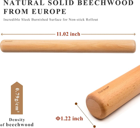 Bamber Mini Wood Rolling Pin for Baking Small Wooden Rolling Dowel Stick Dough Roller for Kids, 11'' by 1.2''...