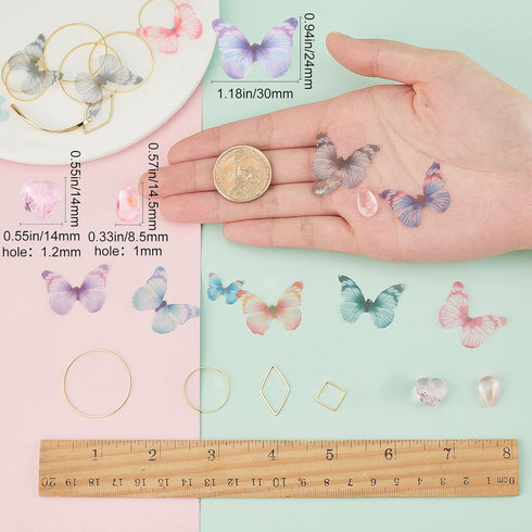 SUNNYCLUE 1 Box DIY 10 Pairs Fabric Butterfly Dangle Earring Making Kit Organza Butterfly Wings Boho Lightweight Butterfly Charms Crystal Beads fo...