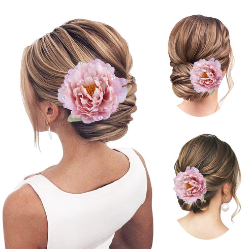 Hair Clip Flower Brooch, Pearl Floral Bohemia Hairpin Bridesmaid Hanfu Pin Up Brooch Party Wedding Decor Pink...