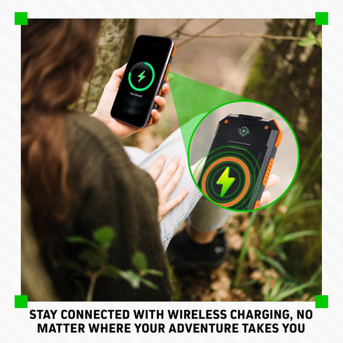 Solar Power Bank, 15,000 mAh Portable Charger Power Bank, Weatherproof Powerbank, Compass, 2 Flashlights, 2 USB-A, USB-C & Micro USB Ports...