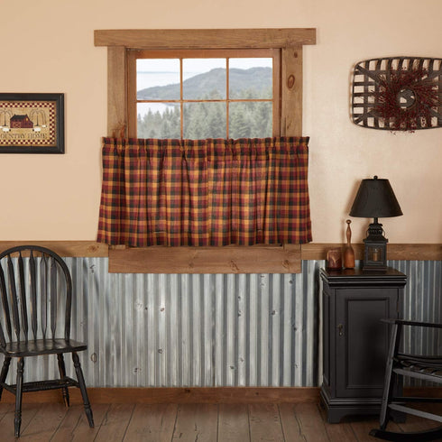 VHC Brands Primitive Kitchen Window Curtains-Heritage Farms Tier Pair, L24 x W36, Deep Burgundy Red...