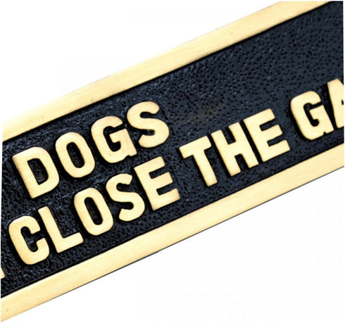 Renovators Supply Manufacturing Beware of Dog Sign 10.9 in. X 2.1 in. Keep Gate Closed Sign Cast Brass Please Close Gate Sign...