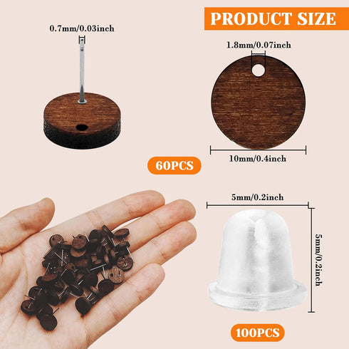 Oubaka 60pcs Wood Stud Earring Posts for Jewelry Making,Walnut Earring Studs Flat Round Earrings Post with Loop Round Wooden Earring Posts with 10...