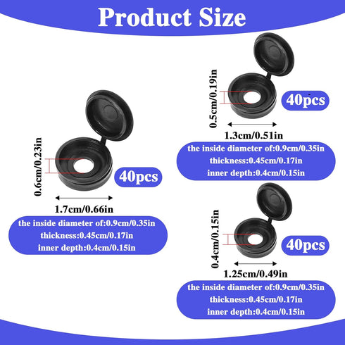 120 Pcs Screw Cover Caps, 4mm/5mm/6mm Plastic Hinged Screw Cover Caps Shutter Screw Caps Fold Screw Snap Covers, Snap Washer Covers Flip Tops(Blac...