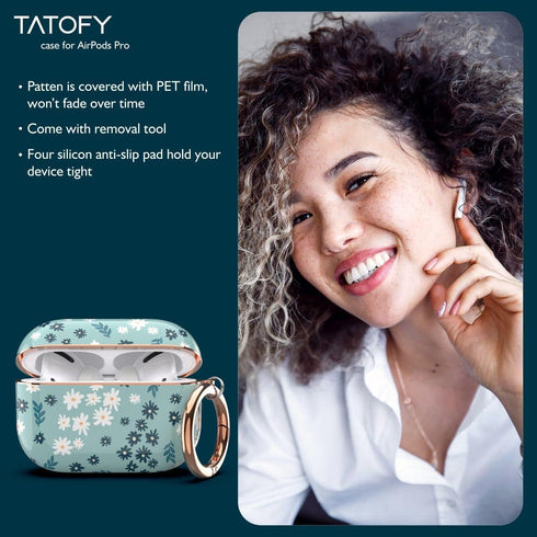 TATOFY Case Cover for AirPods Pro 2019,Stylish AirPods Pro Case for Women Girls, Flower Patterns Protective Hard Case with Clip (Cyan)...