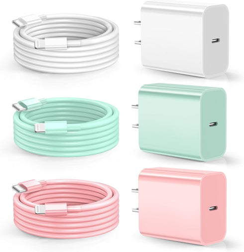 for Phone Charger Fast Charging, 20W USB C Wall Charger with 3Pack 6FT USB C to Lightning Cable, Phone Cable Fast Charging Compatible with Phone 1...