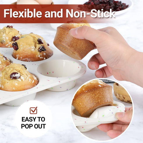 CAKETIME Silicone Muffin Pan, Regular Size Muffin Pan for Baking 12 Cups Non Stick Silicone Cupcake Pan 1 Pack Confetti...