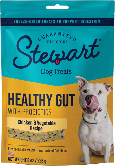 Stewart Freeze Dried Dog Treats, Healthy Gut Chicken & Vegetable, Gut Health Probiotics, Grain Free, 8 Ounce Resealable Pouch, Made in USA...
