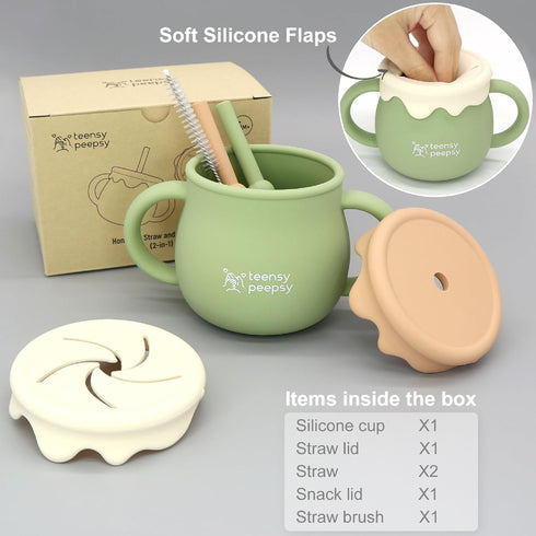 Honey Pot 2-in-1 Silicone Training Cup 8.5oz, Baby Sippy Cup with Straw & Snack Cup for 6 months+ Straw Cup for Baby Boy Gift, Toddler Smoothie Cu...